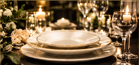 White plates and tableware laid out for dining