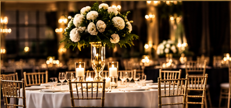 Round tables set for a wedding reception